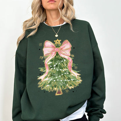 Beautiful Christmas Tree, Coquette, Ribbon, Bows, Xmas Sweatshirt