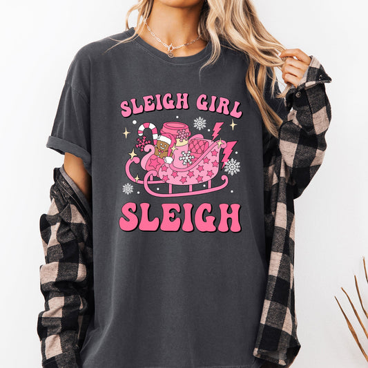 Groovy Sleigh Girl Sleigh Pink Christmas Coffee Xmas Holiday, Winter, Snow, Xmas Tshirt Comfort Colors T-Shirt