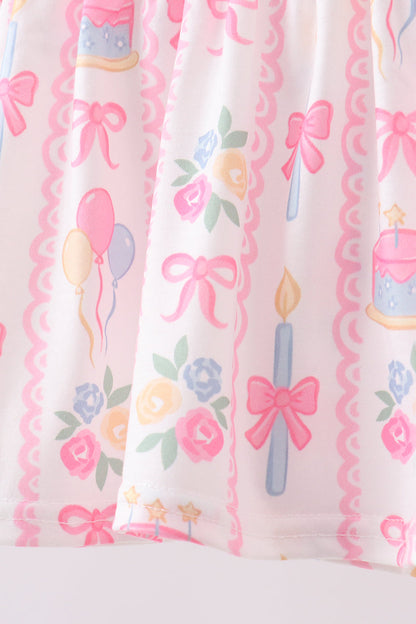 Pink birthday cake smocked bloomer set