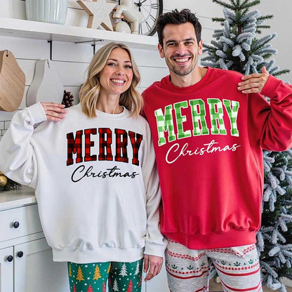 Merry Christmas Sweatshirt - Buffalo Plaid Crewneck