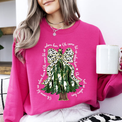 Oh Come Let Us Adore Him, Christmas Tree, Dalmatian Print, Xmas Sweatshirt