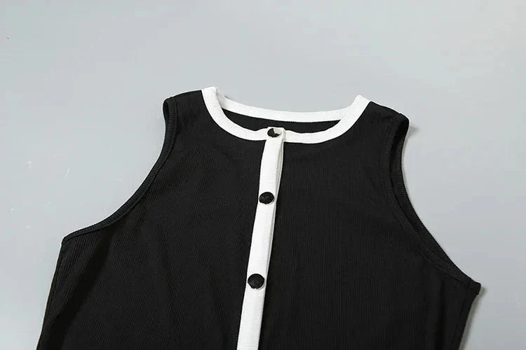Cutenew Classic Women 2 Piece Set Trend Panelled Single Breasted Sleeveless Tanks+Elastic Waist Shorts Female Matching Outfits