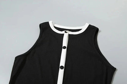 Cutenew Classic Women 2 Piece Set Trend Panelled Single Breasted Sleeveless Tanks+Elastic Waist Shorts Female Matching Outfits