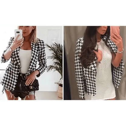 Elegance Women Tweed Jackets Fashionable Office Ladies Black Tassel Houndstooth Coats Female Autumn Vintage Thick Plaid Coat Girls Chic